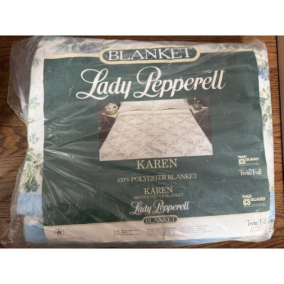 Lady Pepperell Blanket Karen Blue Floral Twin/Full Vintage Satin Trim 72x90 NOS - Picture 1 of 9
